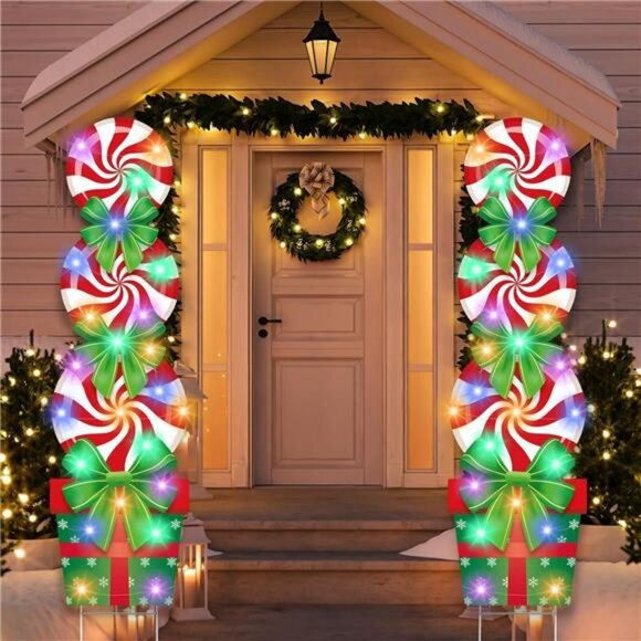 2 Sets Christmas Candy Yard Stakes Decorations Outdoor with Lights, 49 Inch